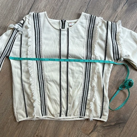 Anthropologie Eri & Ali Top Fringe Trim Black Cream Blouse Women Size Medium - Picture 11 of 12